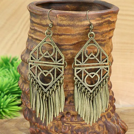 Bohemian earrings vintage national style earrings ancient silver personality exaggerated long tassel eardrop