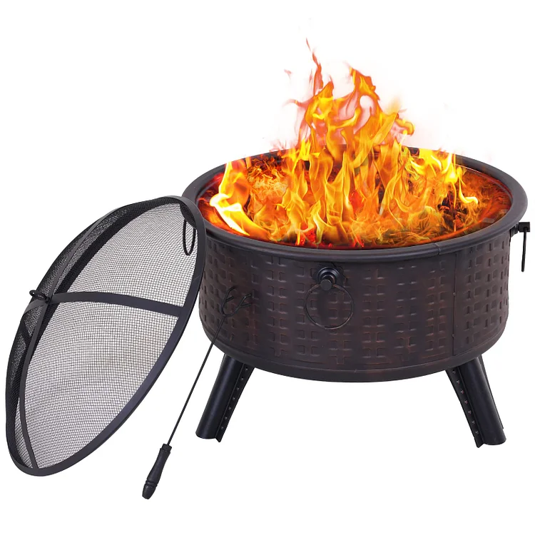 GRAND PATIO 26" Wood Burning Fire Pit with Spark Screen Cover Safe Mesh Lid and Poker