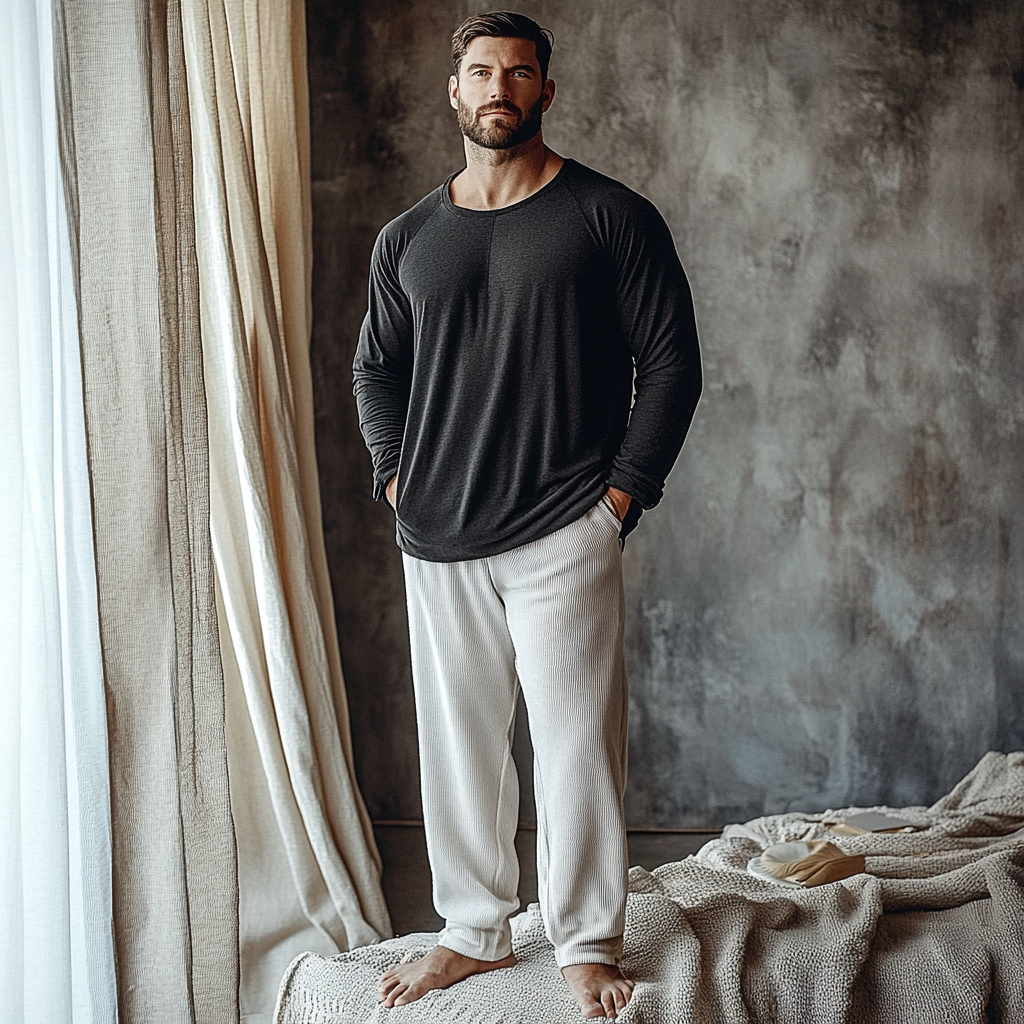 Men's Minimalist Autumn And Winter Warm And Comfortable Casual Pajamas And Pants Two-piece Set-inspireuse