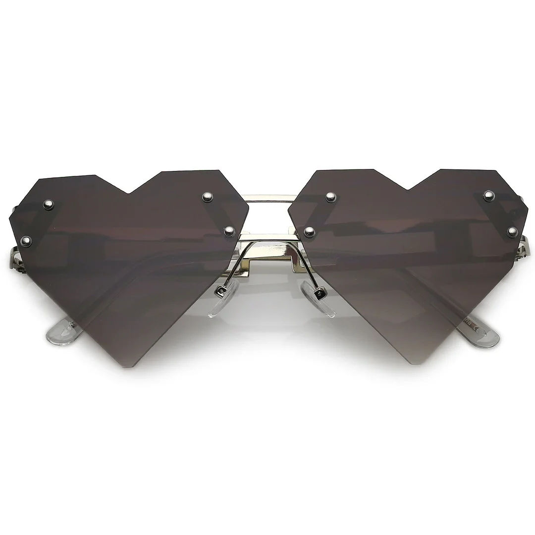 Oversize Laser Cut Heart glasses With Metal Arms Rivet Tinted Lens 60mm