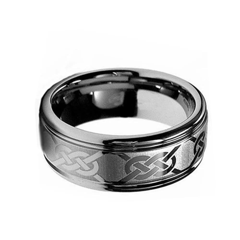 Laser Celtic Knot 8mm Silver Men Wedding Band Tungsten Carbide Ring