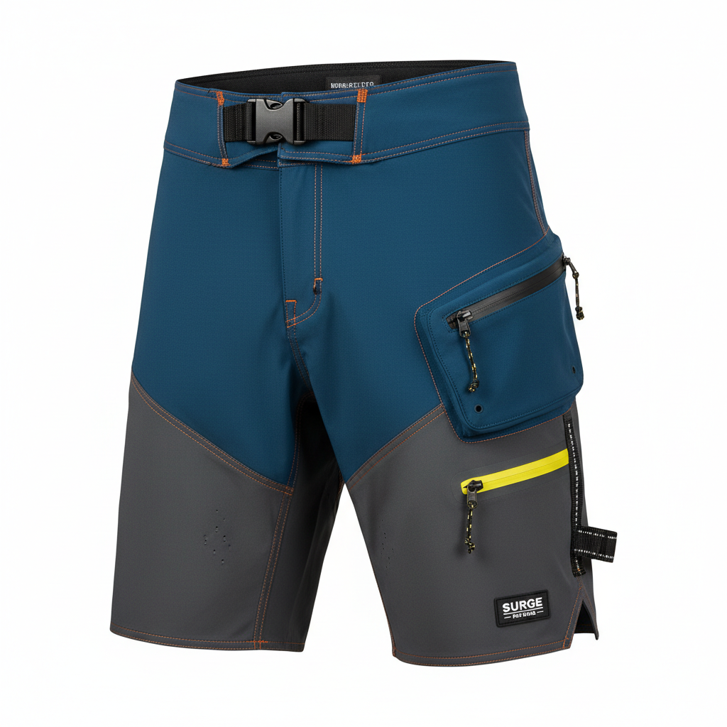 thesupersurf Blue and Grey Functional Cargo Shorts with Multiple Pockets