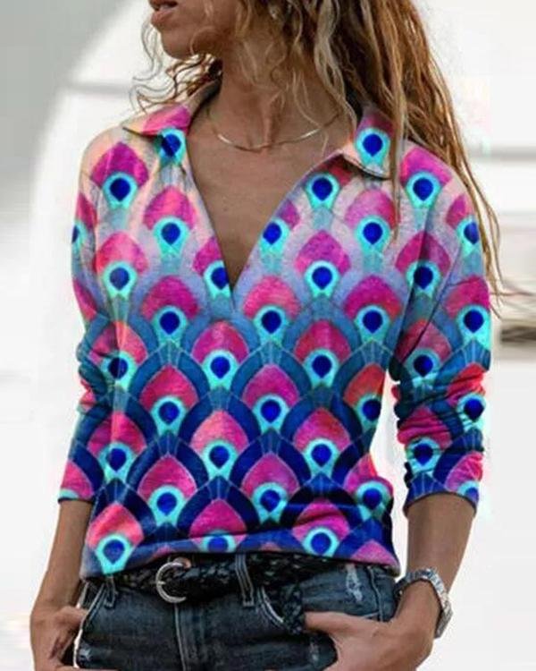 Floral Printed Cotton-Blend Long Sleeve Casual Blouse - Chicaggo
