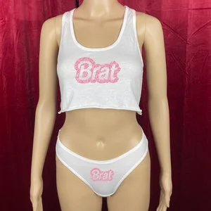 pornhint Pornhint Brat Glitter Lingerie Set DDLG Submissive Clothing Bimbo Shirt Kink Panties Slut Kawaii Clothes Yes Daddy Dom Outfit