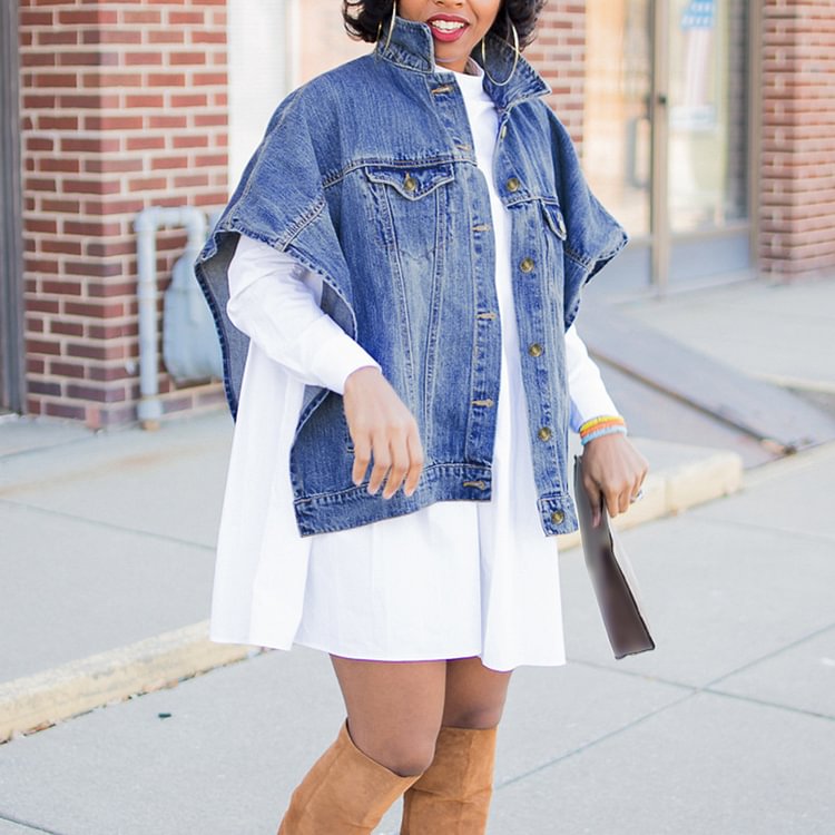 Vefave Fashion Solid Denim Jacket