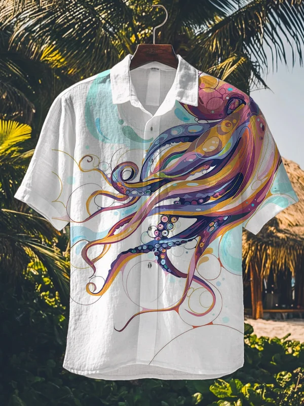 Men's Painted Octopus Art Print Short Sleeve Shirt