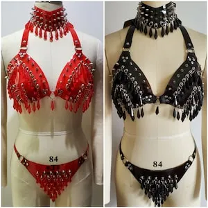 pornhint Pornhint Fetish Wear,Spike PVC Cage Bra,Rivet Gothic Harness,Vinyl Choker,Vinyl Harness Bra,PVC Panties,Rave festival,Sexy Lingerie,Plastic Fashion