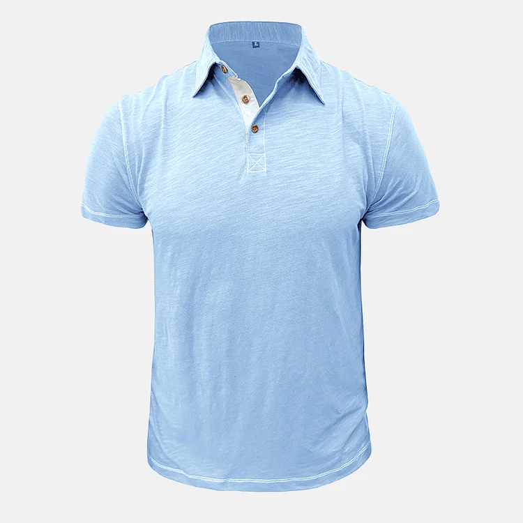 Men's Casual Color Block Button Short Sleeve Polo Shirt