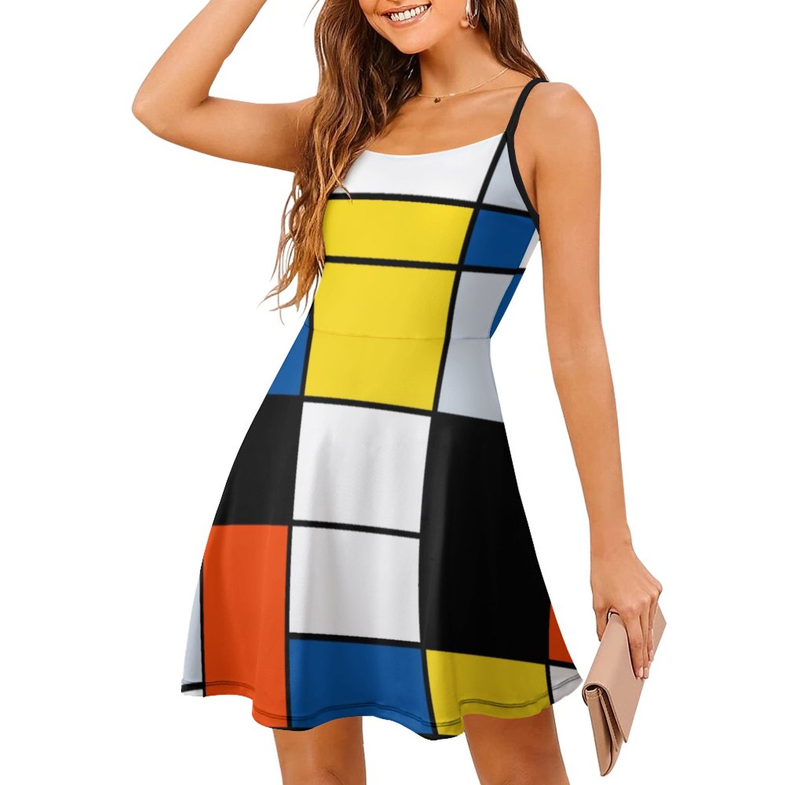 mondrian mini dress SFNEEWHO Piet Mondrian Composition A Abstract Modern Art Boho Hawaiian  Spaghetti Strap Mini Cami Dress 22.99