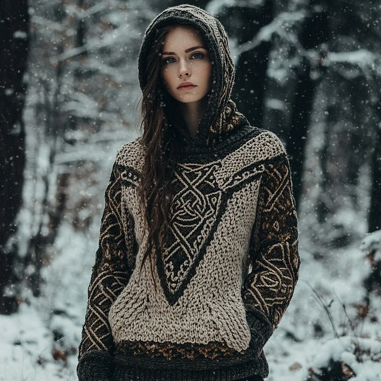 Women's Viking Totem Celtic Knot Vintage Pocket Hooded Sweater
