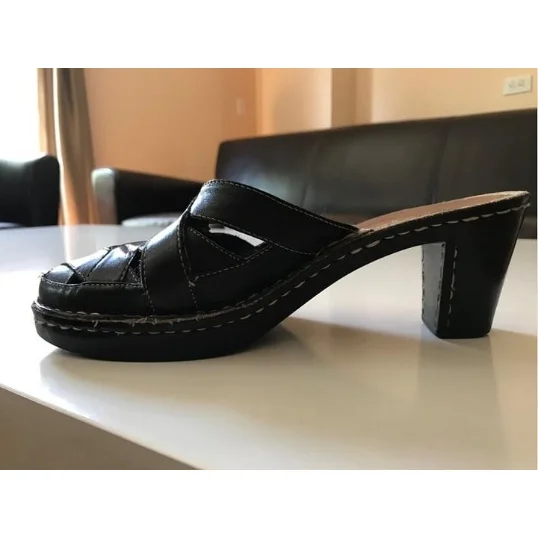 Black Hollow Out Chunky Mules Vdcoo