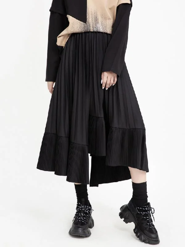 Solid Cropped Split-joint Pleated Skirt