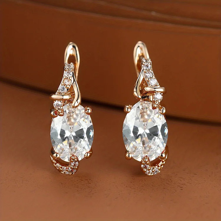 18K Gold Plated Blue Sapphire Stud Earrings Trendy Women Round Oval Cut White Blue Red Pink Stone Drop Earrings Anniversary Claw Earrings Jewelry