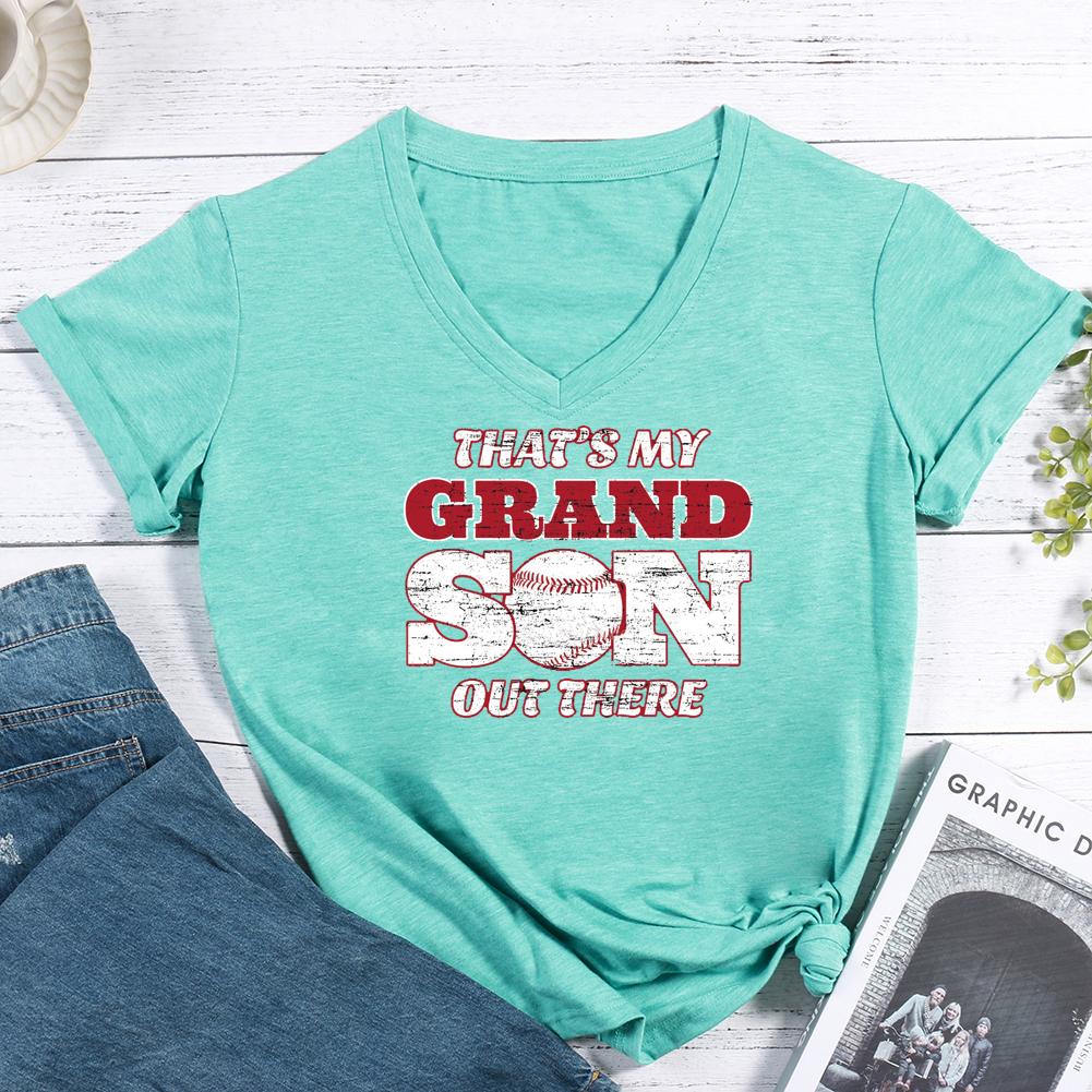 That's My Grandson Out There V-neck T Shirt-Guru-buzz