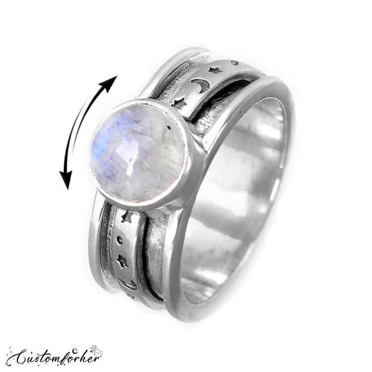 Sterling Silver Stars Moon and Moonstone Fidget Ring