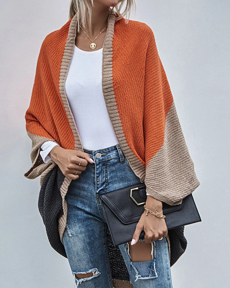 Contrasting shawl -colored knitted cardigan sweater jacket