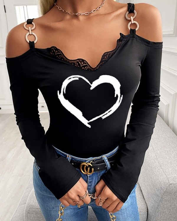 Off Shoulder Long Sleeve Heart Top - Chicaggo