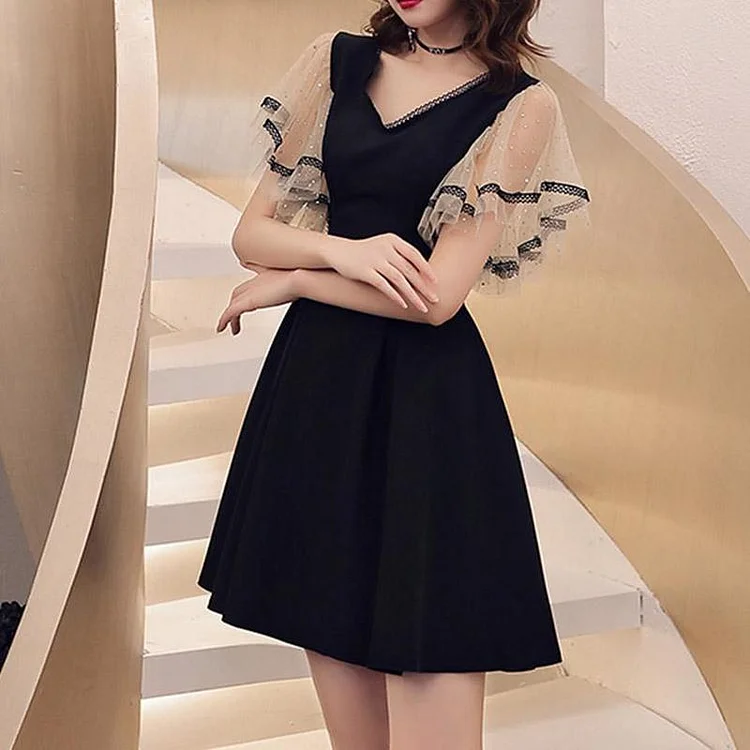 Black Mesh V-neck Dress SP16683