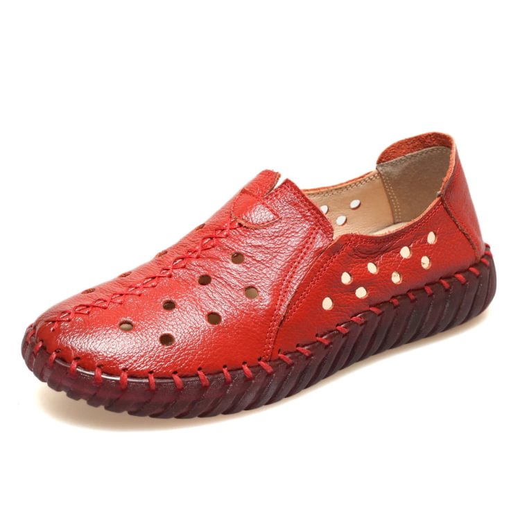 Leather Slip Ons With Hollow Out
