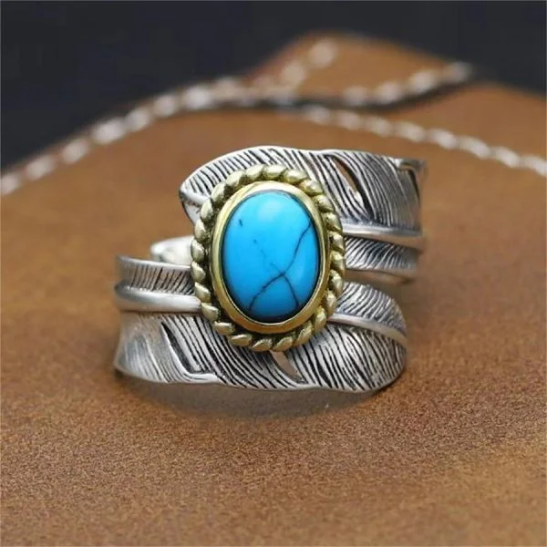 Sterling Silver Feather Turquoise Ring
