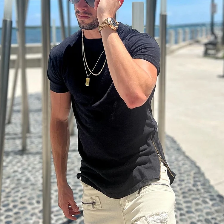 Mens Fashion Zip Casual Tee