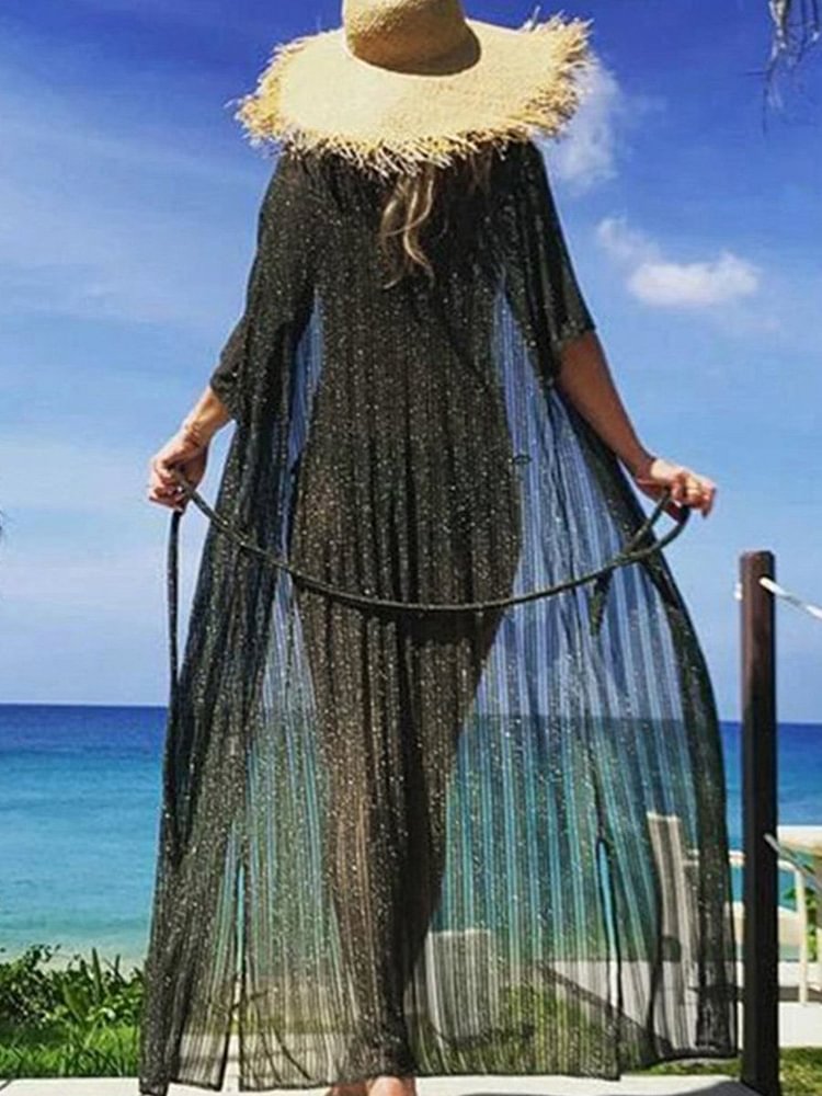 Black Crochet Trim Maxi Cover Up P10226