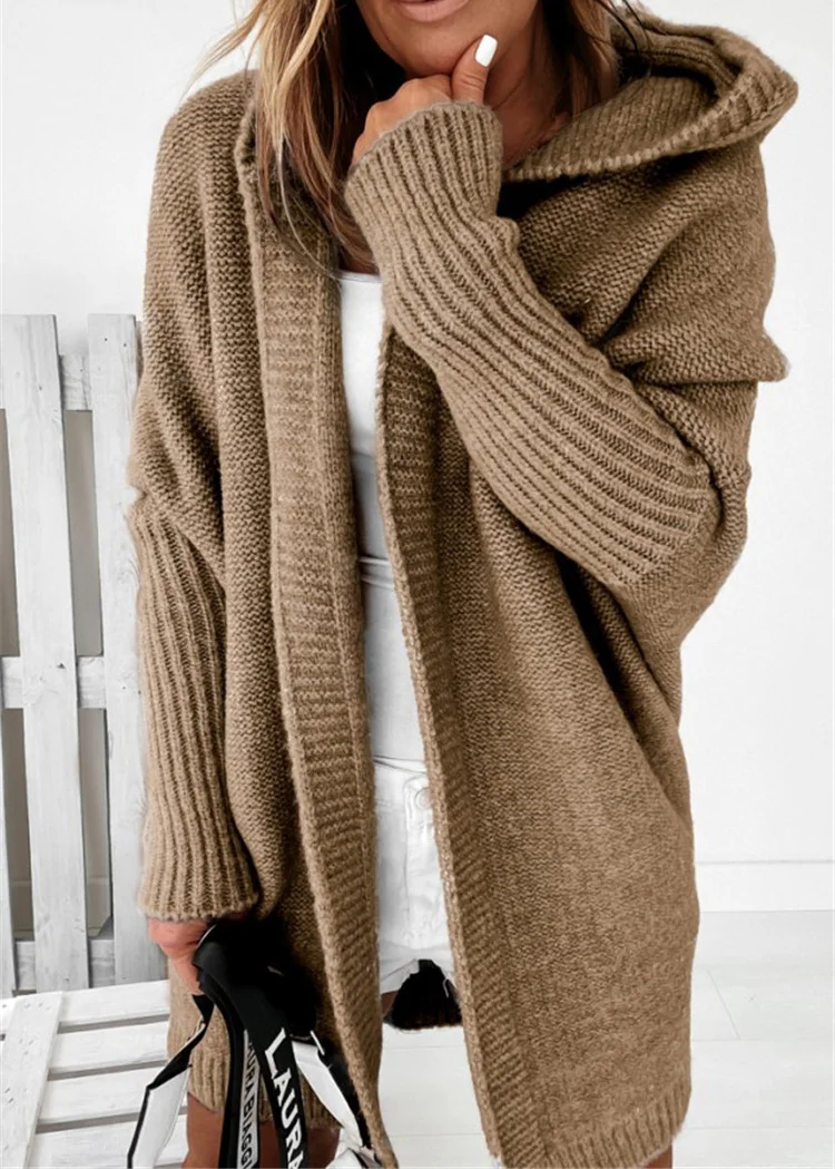 Hooded Knitted Temperament Commuter Comfortable Loose Stitching Sweater Coat socialshop