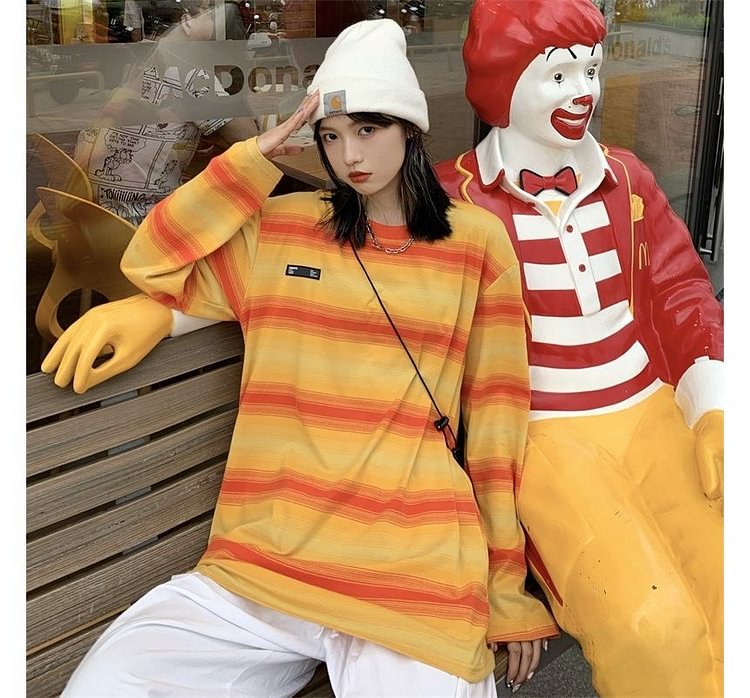 Long-Sleeve Crew Neck Striped T-Shirt TY265