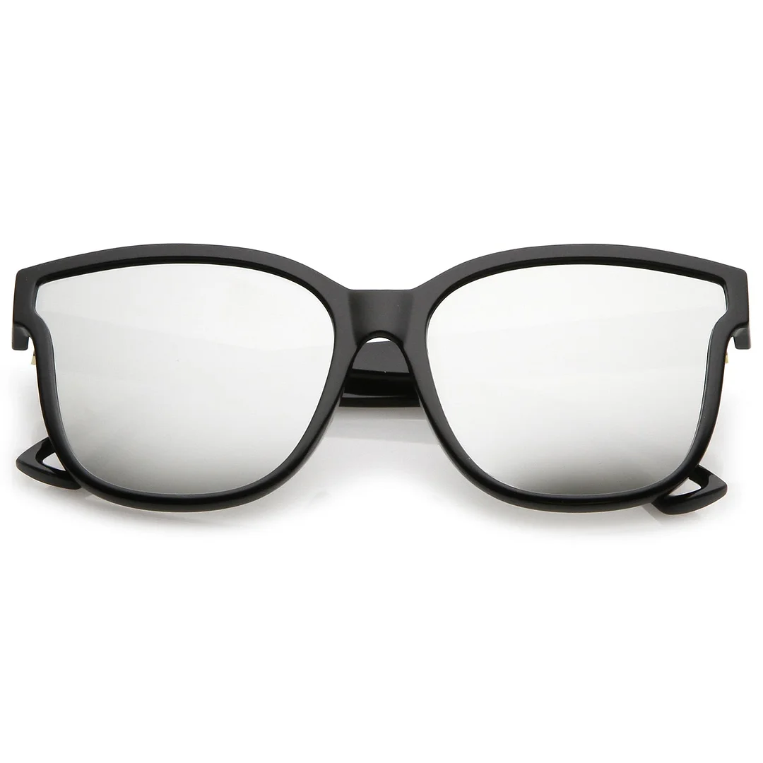 Women's Horn Rim Metal Accent Mirrored Square Flat Lens Cat Eye glasses 55mm