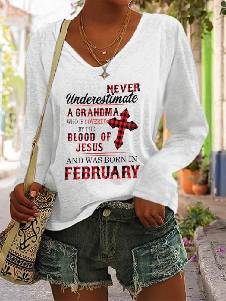 VChics VChics Faith Cross Letters Print Long Sleeve T Shirt