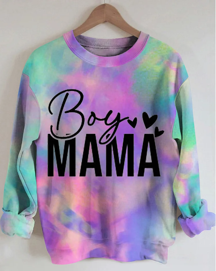 Boy Mama Ombre Print Round Neck Long Sleeve Sweatshirt