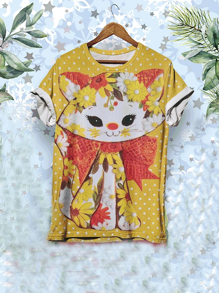 Bestdealfriday Yellow Casual Round Neck Floral PrinT-Shirts Tops 9106450