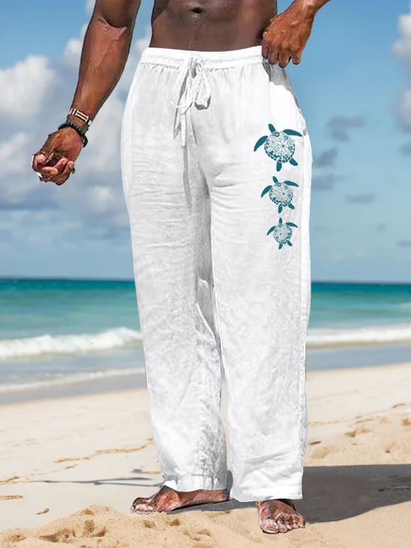 Suitmens Men's Turtle Pattern Cotton And Linen Trousers