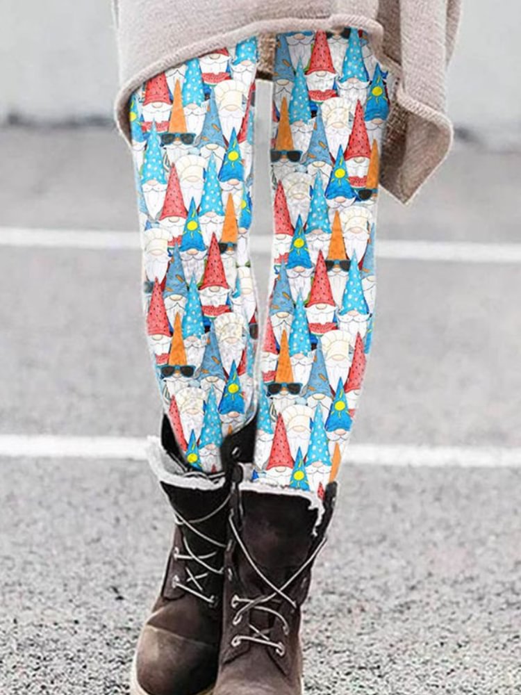 Cute Christmas Gnome Print Casual Leggings