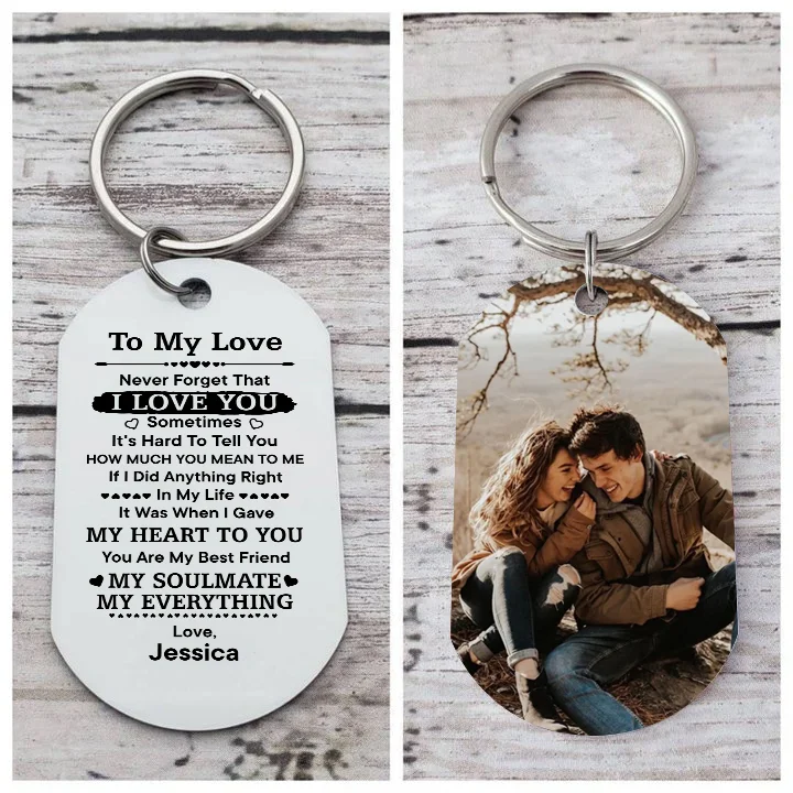 To My Love Keyring Custom Photo & Name Couple Keychain Stainless Steel Keychain Valentine's Day Gift for Couples
