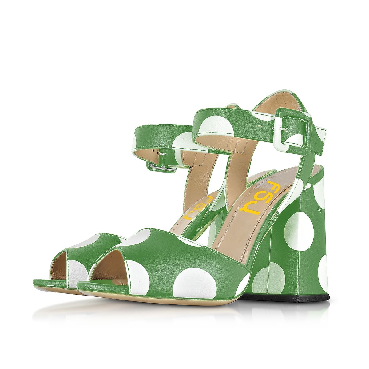 Green & White Polka Dot Peep Toe Chunky Heel Vintage Shoes
