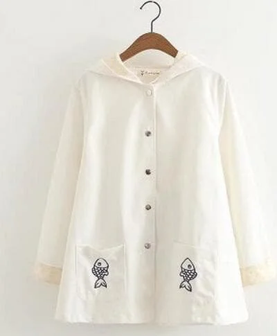 Kawaii Cat Embroidery Lace Hooded Jacket S13007