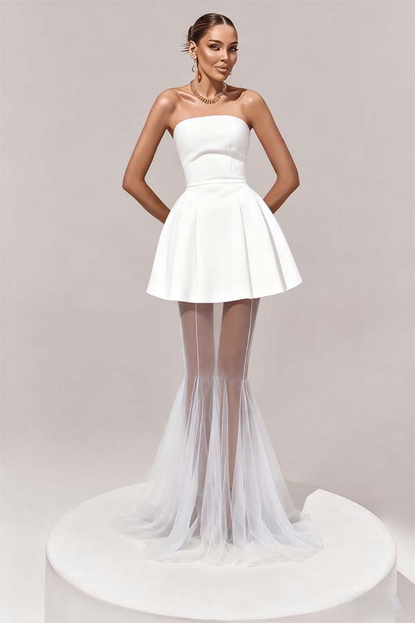 Daisda Stunning Black Sleeveless Strapless Prom Dress with Removable Hem