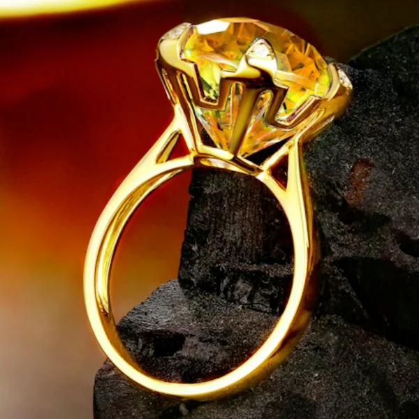 Natural Citrine Precious Colored Diamond Ring