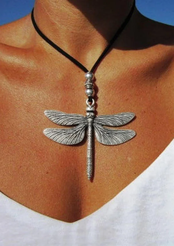 Vintage Dragonfly Alloy Pendant Necklace