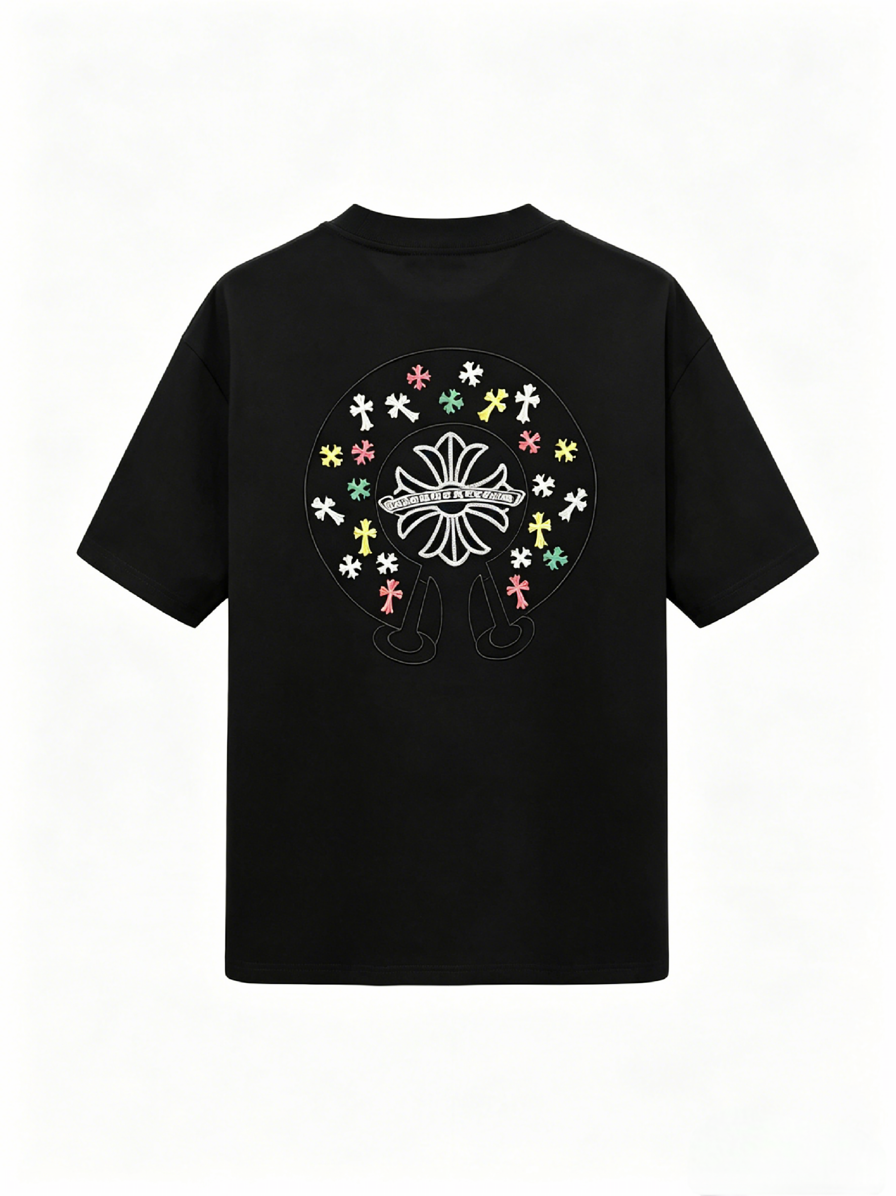 Cross Pattern Black T-Shirt - Back View