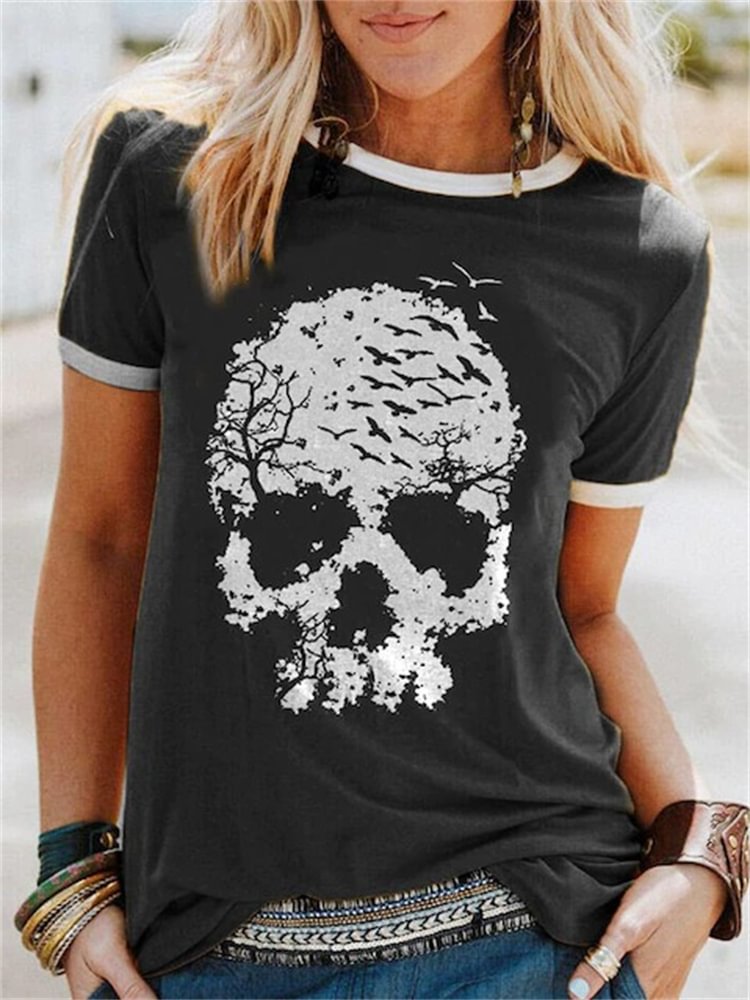 Vefave Forest Inspired Skull Graphic T Shirt