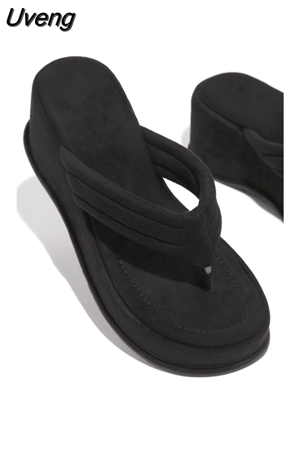 Uveng Wedges Sandals Summer Solid Color Casual Clip Toe Flip Flops Women Platform Slipper Beach Sandals Light Comfort Shoes 2023 420-0