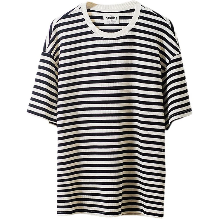 TIMSMEN Heavyweight Waffle Stripe Short Sleeve Casual T-Shirt