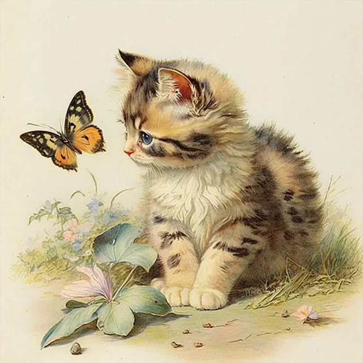 Cat and Butterflyation - Full Round - Diamond Painting (30*30cm)