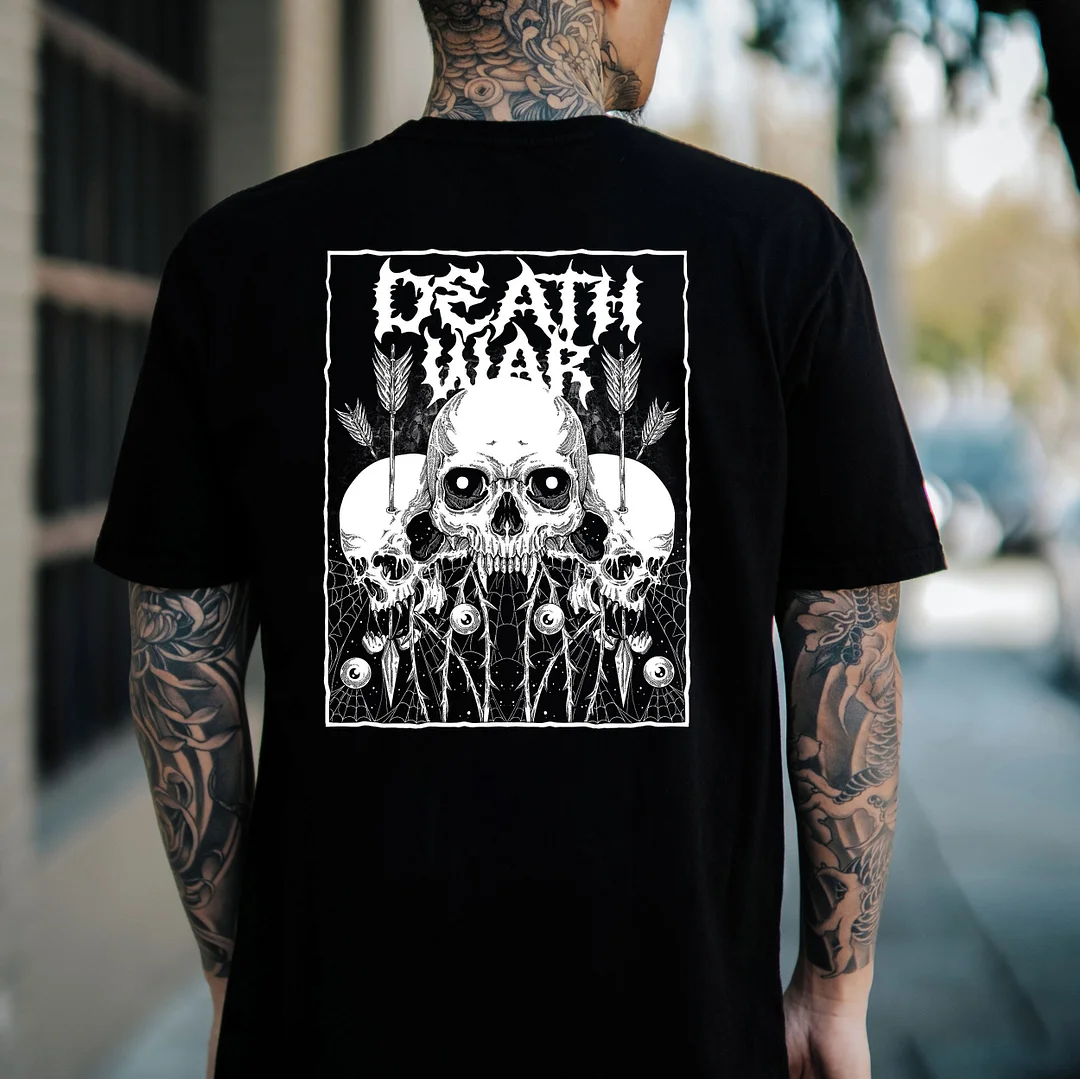 DEATH WAR Skull Black Print T-Shirt