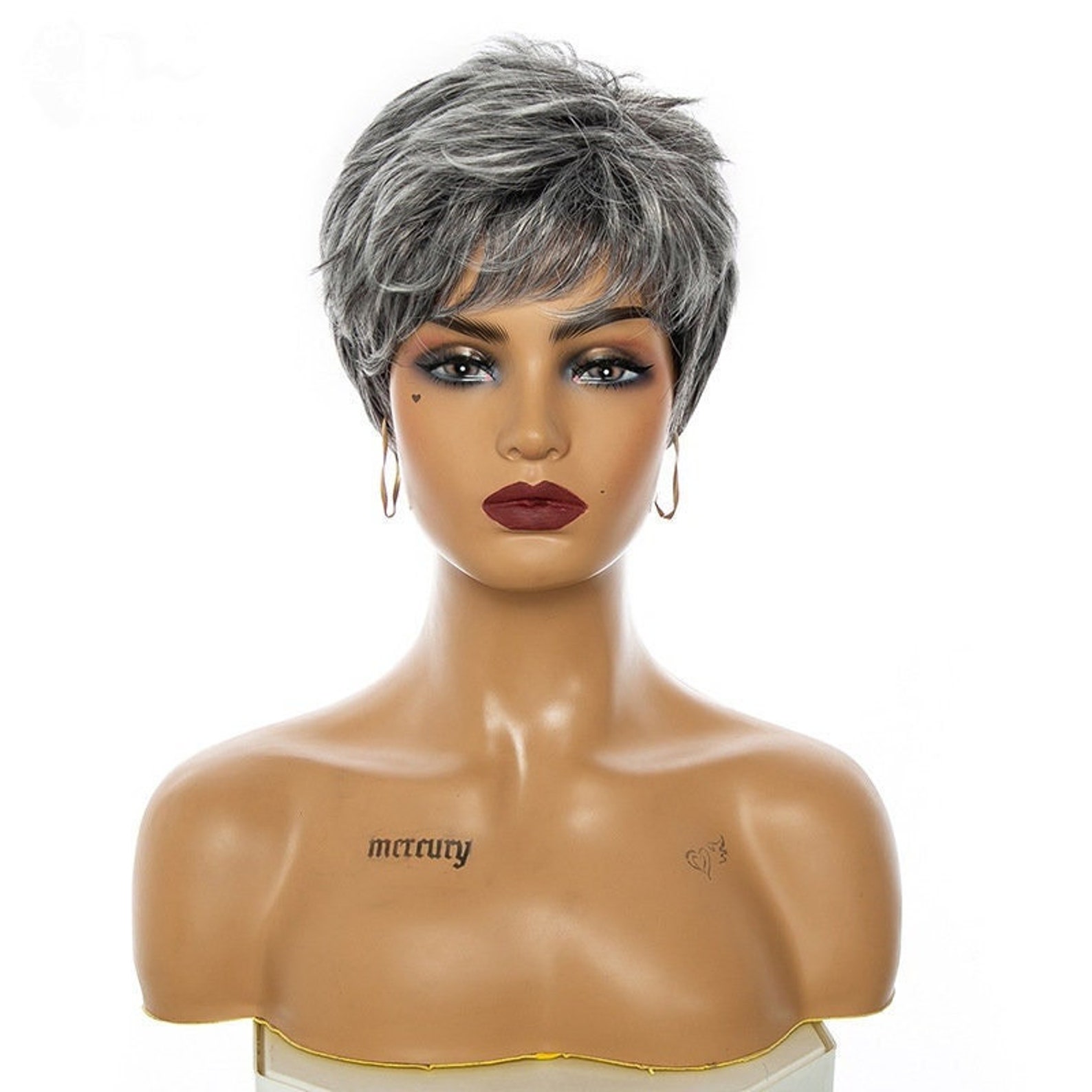 2023 New Glueless Salt and Pepper Short Straight Bob Pixe Cut Wig