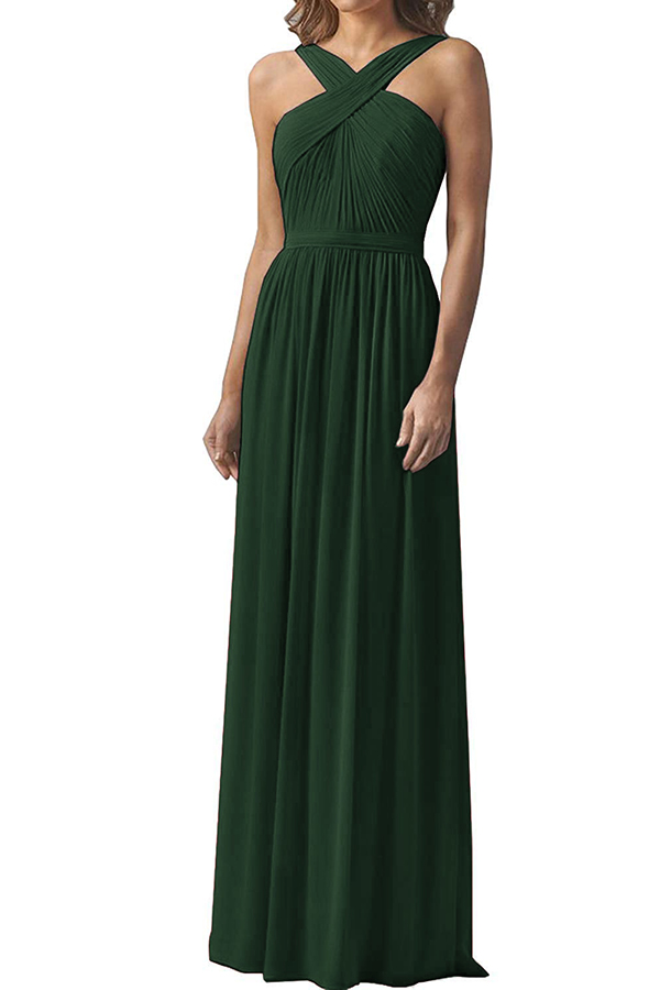 Daisda Halter Chiffon Long Cheap Bridesmaid Dresses On Sale