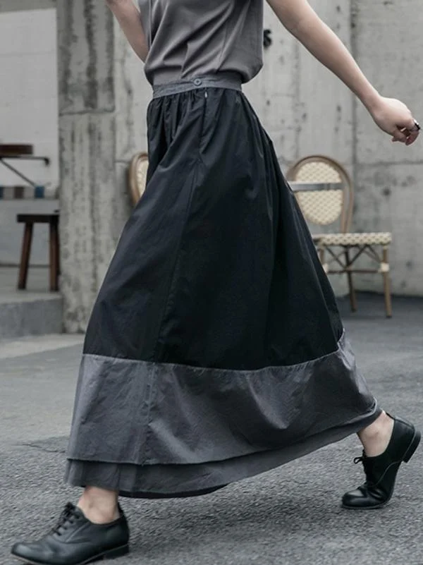 Black Vintage Splicing Tiered A-Line Skirt