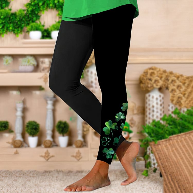 Comstylish Lucky Clover Print Casual Leggings